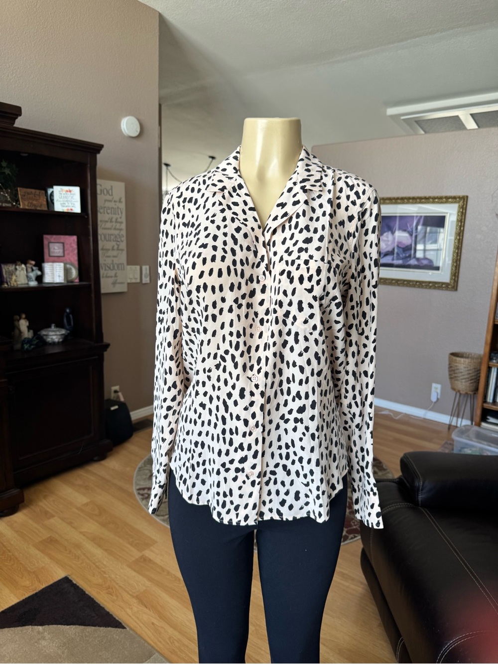Rails cream & brown animal print button down SILK blouse-size M